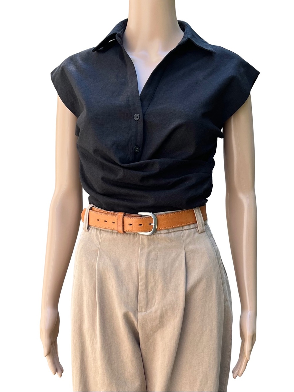 Zara Black Linen Blend Draped Crop Top XS-S